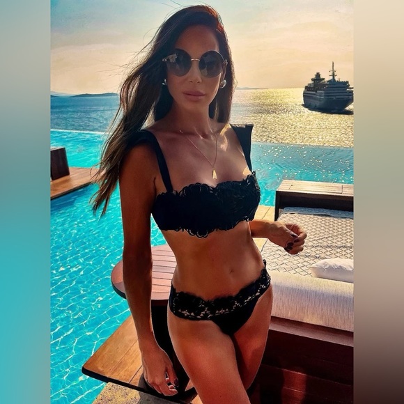 Beach Baby Black Lace 3Piece Set, Lace Inlay Pants+Lace Bikini Top&Bottoms - Picture 3 of 6